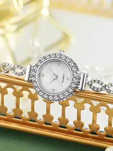 Women's Elegant Fashion Rhinestone Decorated Analog Quartz Watch, Fashion Watch for Party, Daily Clothing Decor, Trendy All-match & Exquisite Watch for Birthday Gift with Box
