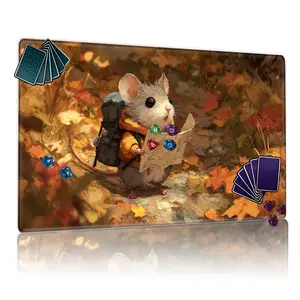 Anthropomorphic Gray Mouse Autumn Forest Path TCG MTG Playmat 12x24inch Non-Slip, Perfect for Card Game Enthusiasts Family Gatherings Gift