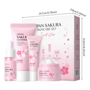 Laikou Japanese Cherry Blossom 4-Piece Popular Facial Skin Care Set, Moisturizing Hydrating Kit, Beauty Kit, Glow Set, Glow Hues Kit, Beauty and Skincare Essentials for Radiant Skin, Ideal Gift for Women