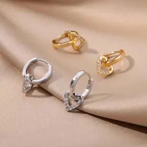 Zircon Hollow Heart Dangle Earrings –  Pierced Jewelry for Women, Personalized Gift for Birthday & Anniversary