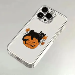 Transparent Cute Halloween Pumpkin Black Cat Phone Case for iPhone 11 12 13 Pro Max 14 15 Pro Max 16 13 14 15 Plus
