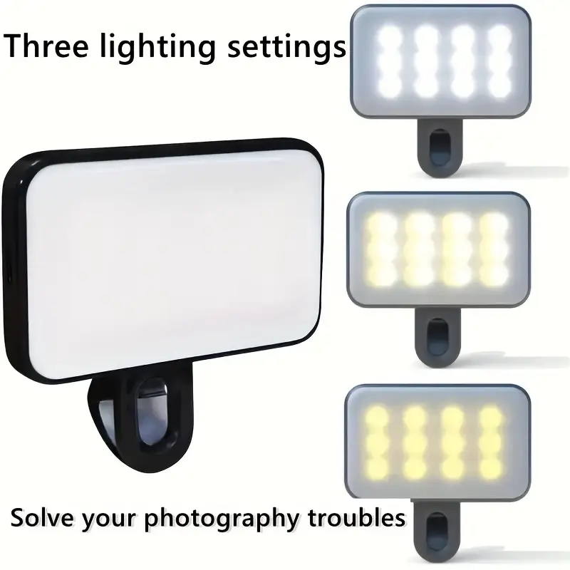 1pc Portable Rechargeable LED Mobile Phone Computer Fill Light, Mini Clip Fill Light, 3 Light Modes, Compatible for iPhone 15/14/13/12/11 Pro XS, for