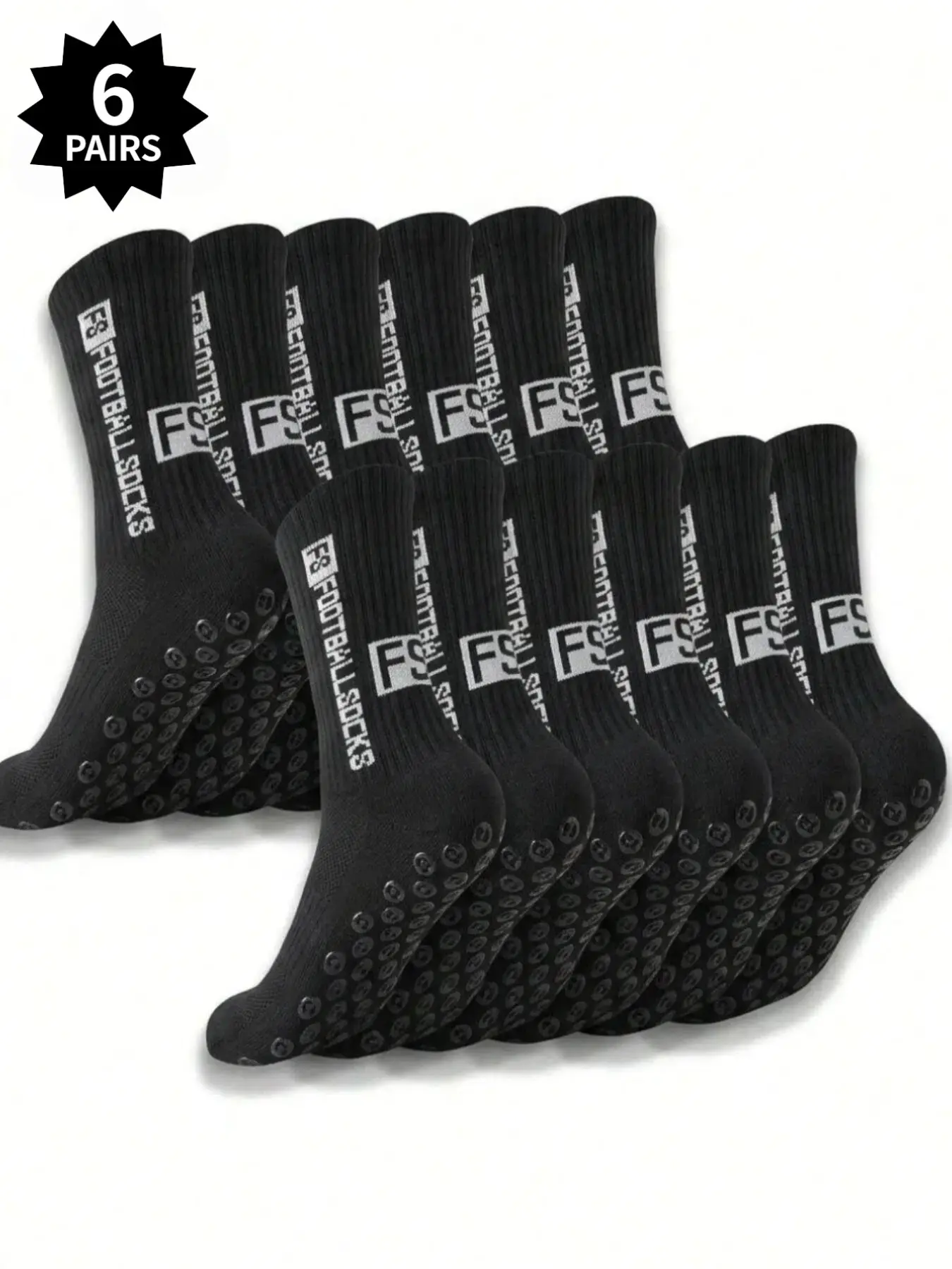 6 Pairs Unisex Sports Socks, Anti-Slip, Suitable for Football, Basketball, Baseball, Rugby, Cycling, Running, Hiking, Tennis, Skateboarding