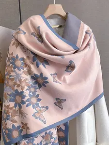 Autumn Winter Fashion Butterfly Plant Print Scarf, Warm Neck Wrap Shawl, Perfect for Travel Dating Decoration