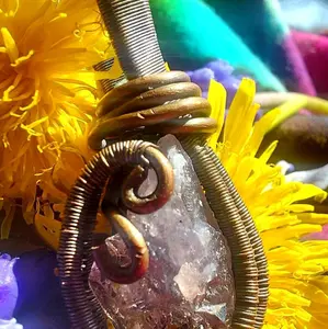 Unisex Amethyst Wire Wrap Amethyst Crystal Point Piece Pendant, Handmade, Daily Wear,  For Him, For Her