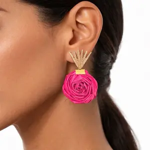 Handmade Artisanal Earrings from Palm Leaves with Gold Sunburst Accents Flower Design Lightweight & Nickel Free