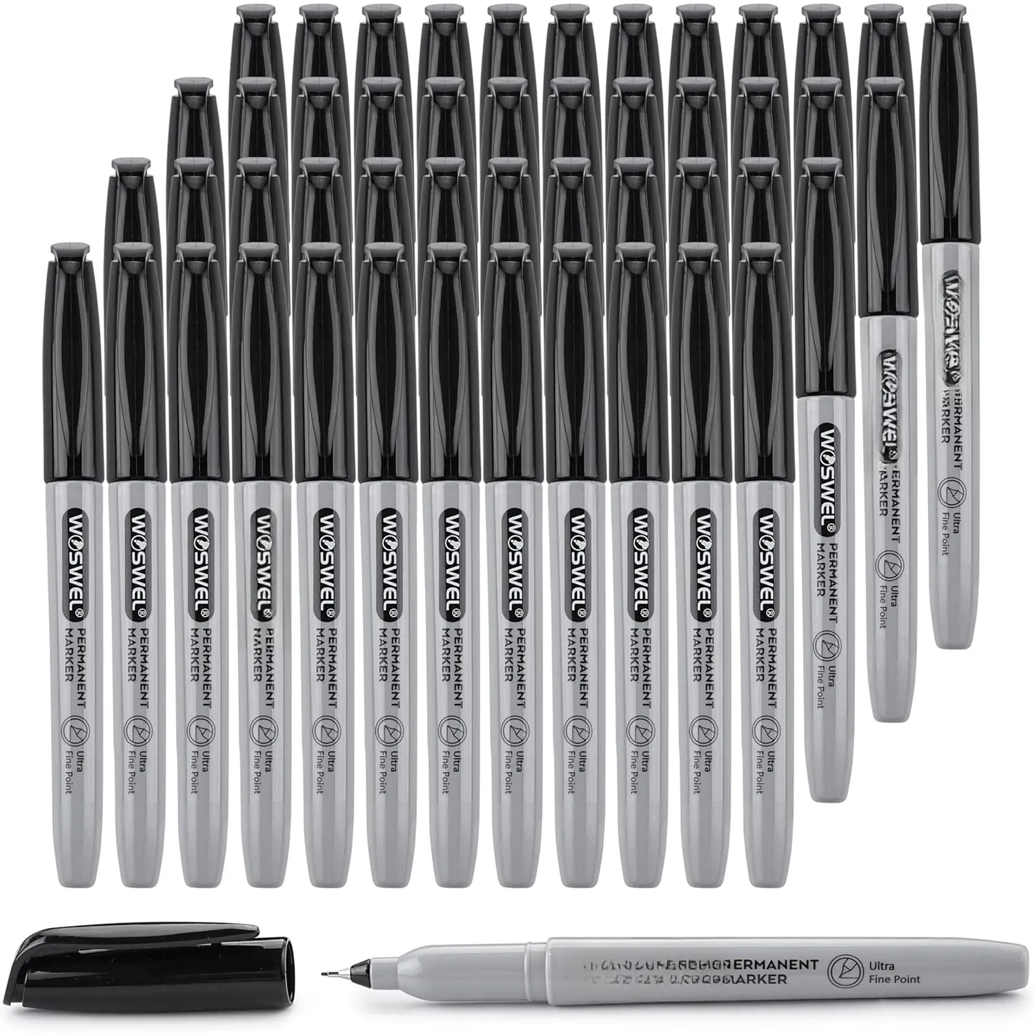 48-Pack Black Permanent Markers Bulk, 0.4 mm Ultra Fine Felt Tip, Fade Resistant for Adults' Home Use & Class Projects, Works on Plastic, Stone, Metal, Glass