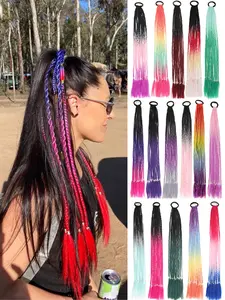 24 Inch Rubber Band Crochet Mixed Box Braids, Plaided Ponytail Synthetic Gradient, Dirty Braided Ponytail Hair Extensions, Knotless Box Braid