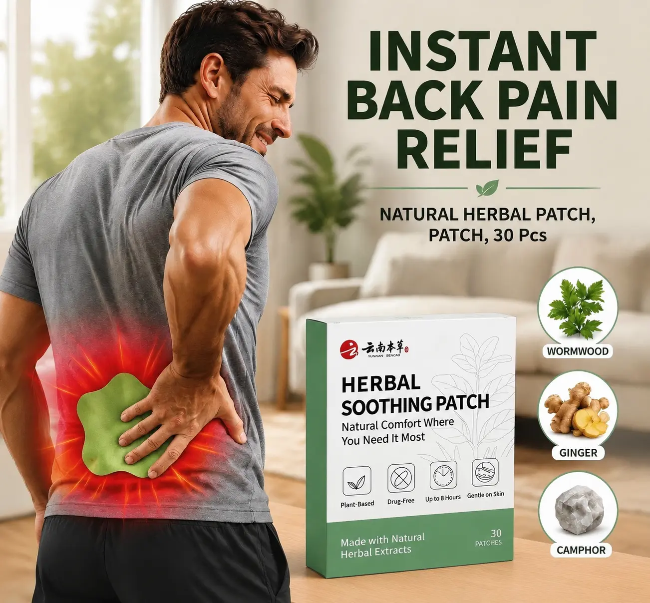 30-Pack Herbal Warming Patches – Natural Pain Relief Heat Pads for Back, Lumbar, Knees, Shoulders, Ankles & Wrists | Long-Lasting Comfort, Skin-Friendly, Ideal for Home & Travel Use.