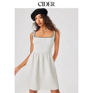 Cider Tweed U-neckline Solid Mini Dress