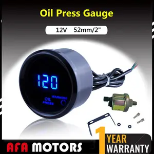 AFA Motors 2" 52mm Oil Press Pressure LED Gauge Black Car Truck Digital Blue LED Meter Kit USA Gauge Fahrenheit Water Smoked Lens High Precision 12V Durable Aluminum