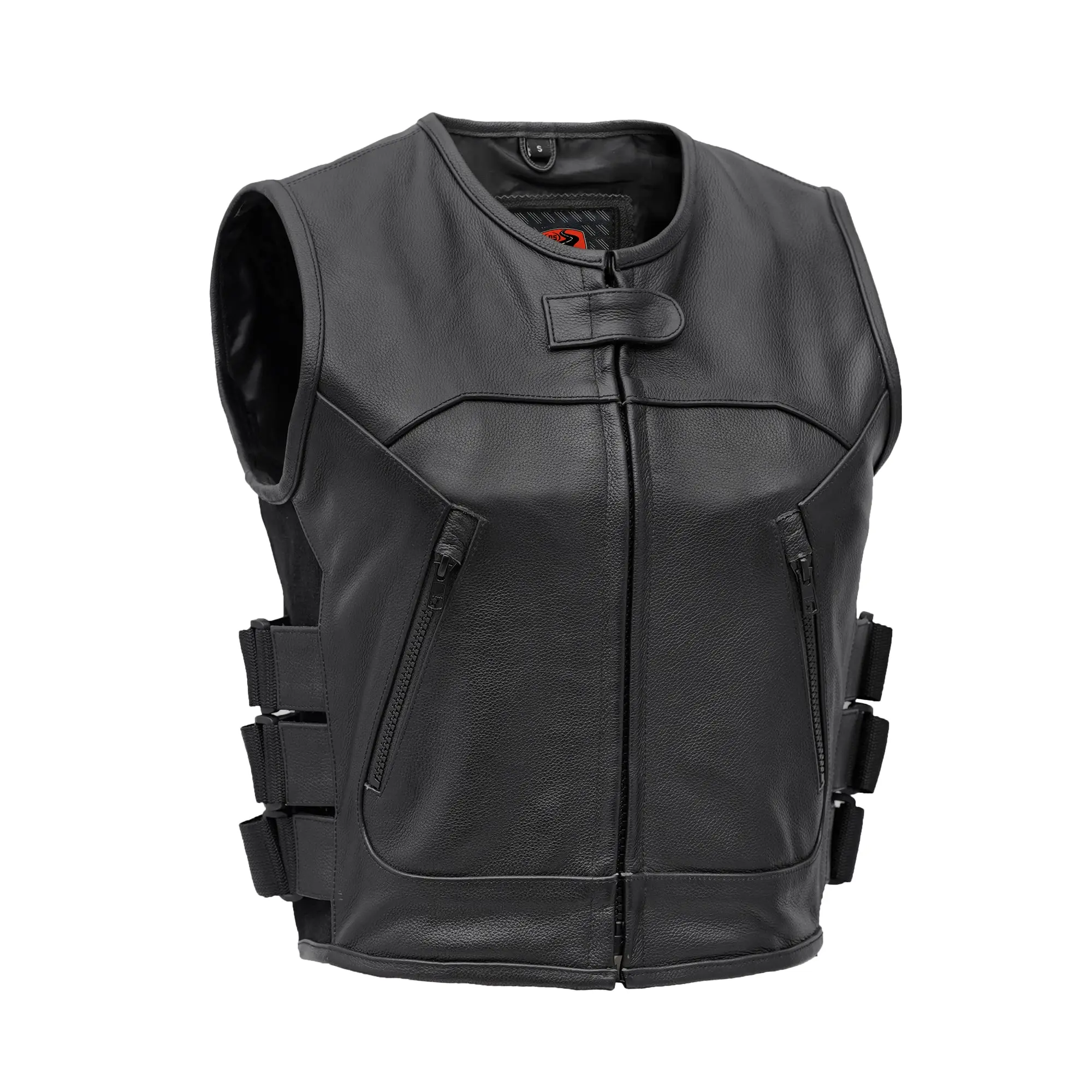DANIEL SMART Stealth Women's Biker Style Moto Leather Motorcycle Vest - 1.2-1.3mm Soft Premium Grade Milled Cowhide, Collarless Design, Triple Side Straps, Hidden Zipper, Black, XS-5XL, Biker Style Vests, Moto Vests
