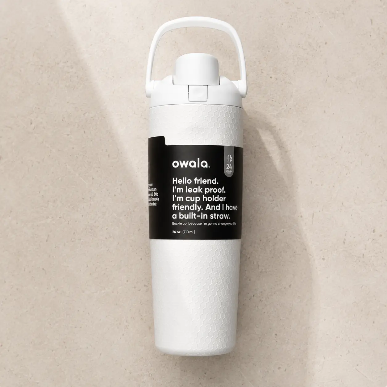 Owala White 32 oz Travel Water Bottle Leak Proof with Carry Handle