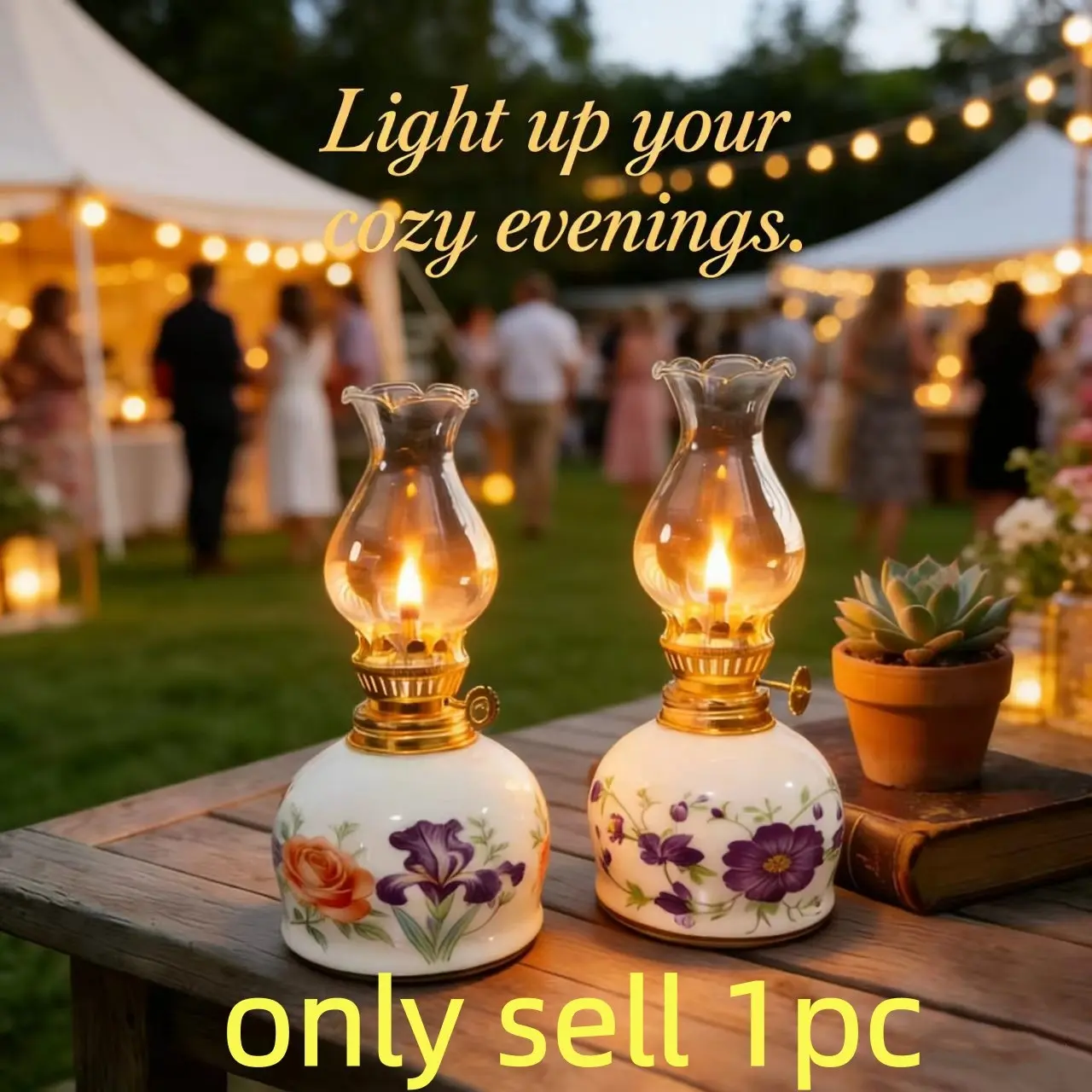Outdoor Courtyard Atmosphere Porcelain Oil Lamp, Camping Wedding Fuel Lamp, Home Tea Room Decor, Vintage Kerosene Lamp, Holiday Gift