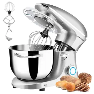 Stand Mixer 6Qt Electric Food Mixer 660W 6-Speeds Tilt-Head Dough Mixers with Dishwasher-Safe Dough Hook Wire Whip & Beater for Daily Use Silver Household Automatic