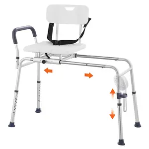 VEVOR Sliding Tub Transfer Bench, Height Adjustable Bathtub Transfer Bench with Cut-Out Seat, Reversible Backrest & Safety Belt, Non-Slip Shower Chair for Elderly Disabled Handicap, 400LBS Capacity