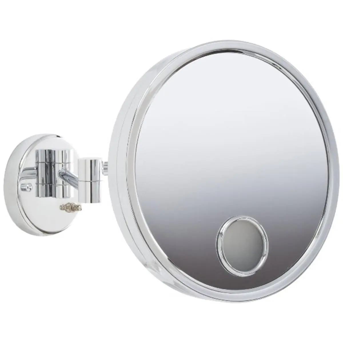 Chrome Lighted Wall Mount Mirror, European Style, 10" Width, 11.75" Height, 15" Extension Length, 9.5" Diameter (3X Magnification)
