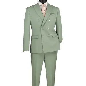 Men’s Double-Breasted Slim Fit Stretch Suit Peak Lapel - Sage Green