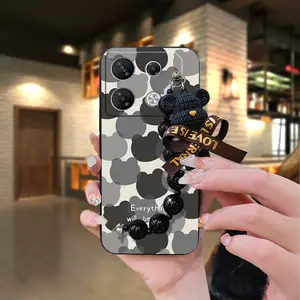 protective case Waterproof Phone Case For infinix GT 10 Pro/X6739 Bear bracelet Cartoon silicone Dirt-resistant Anti-knock Black pearl pendant Simplicity soft case cute