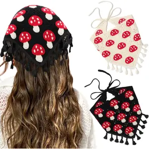 2 PCS Floral Crochet Hair Bandanas Headscarf Women Hair Scarf Mushroom Headband Vintage Head Kerchief for Girls