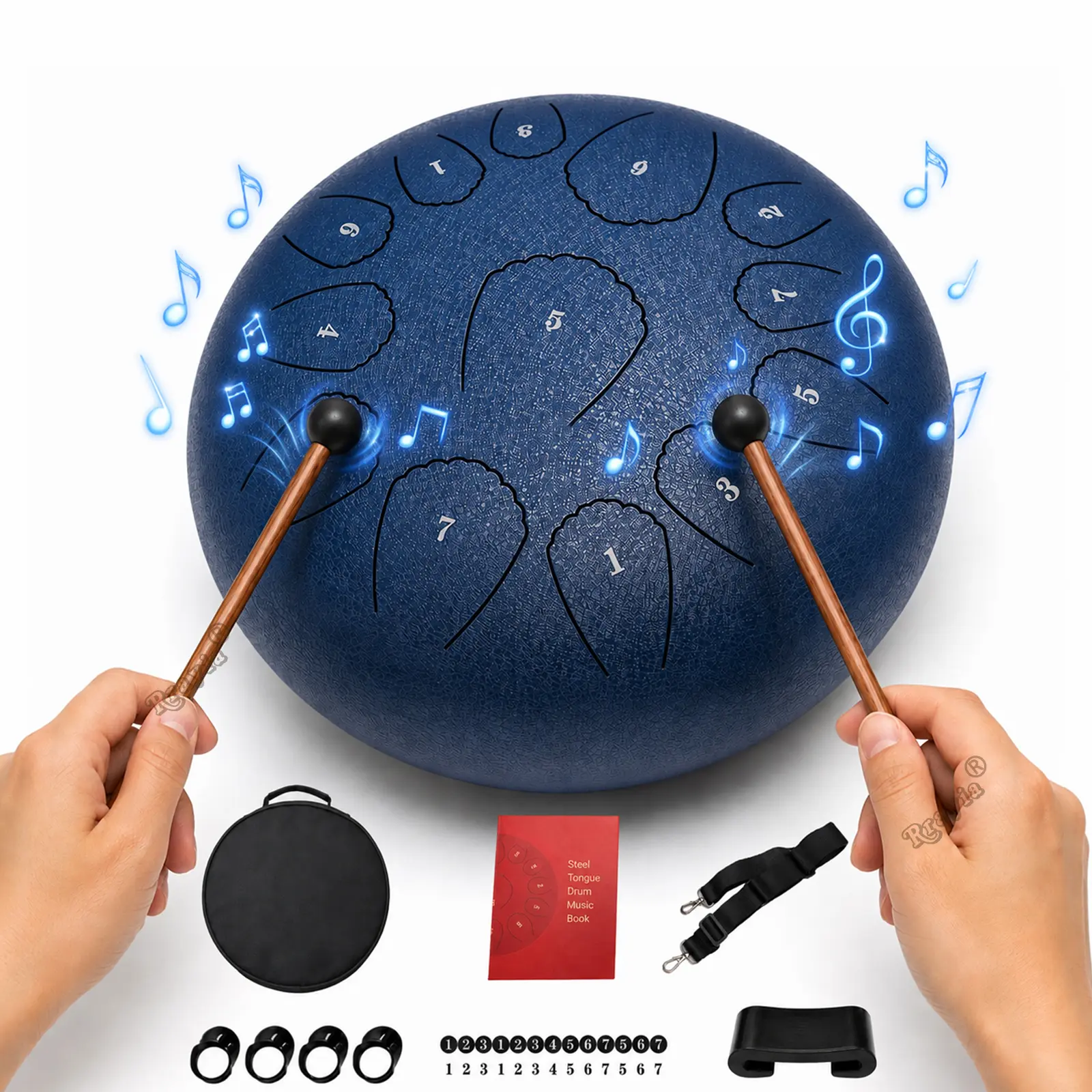 12-Inch 13-Note Rain Drum for Outside Garden, Playable Steel Tongue Drum Percussion Instrument with Backpack and Accessories,Birthday and Holiday Gift for Music Lovers