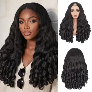 V Part Wig-Curly Half Wig, Synthetic Wigs for Black Women - Wear and Go Glueless Wigs with Bouncy Curls in the End, Secure Fit & Breathable Construction, Quick to Install(#2.24in