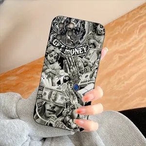 Black TPU Anti-Shock Slim Case for Iphone 11/12/13/14/15/16 17 Air Pro Max Plus Featuring a Money Art Urban Design. Animal Colorful