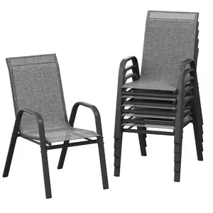 Patio Chairs Set of 6, Outdoor Stackable Dining Chairs with Textilene Fabric, All-Weather Deck Stacking Chairs with High Back for Backyard Poolside Garden Balcony, Grey