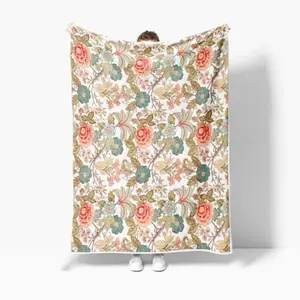 Colorful Floral Throw Blanket, Vintage Botanical Flower Leaf Printed Blankets for Women Girls, Soft Warm Lightweight Blanket for Bed Sofa Chair Office Travel Decor, 50X60IN-280GSM
