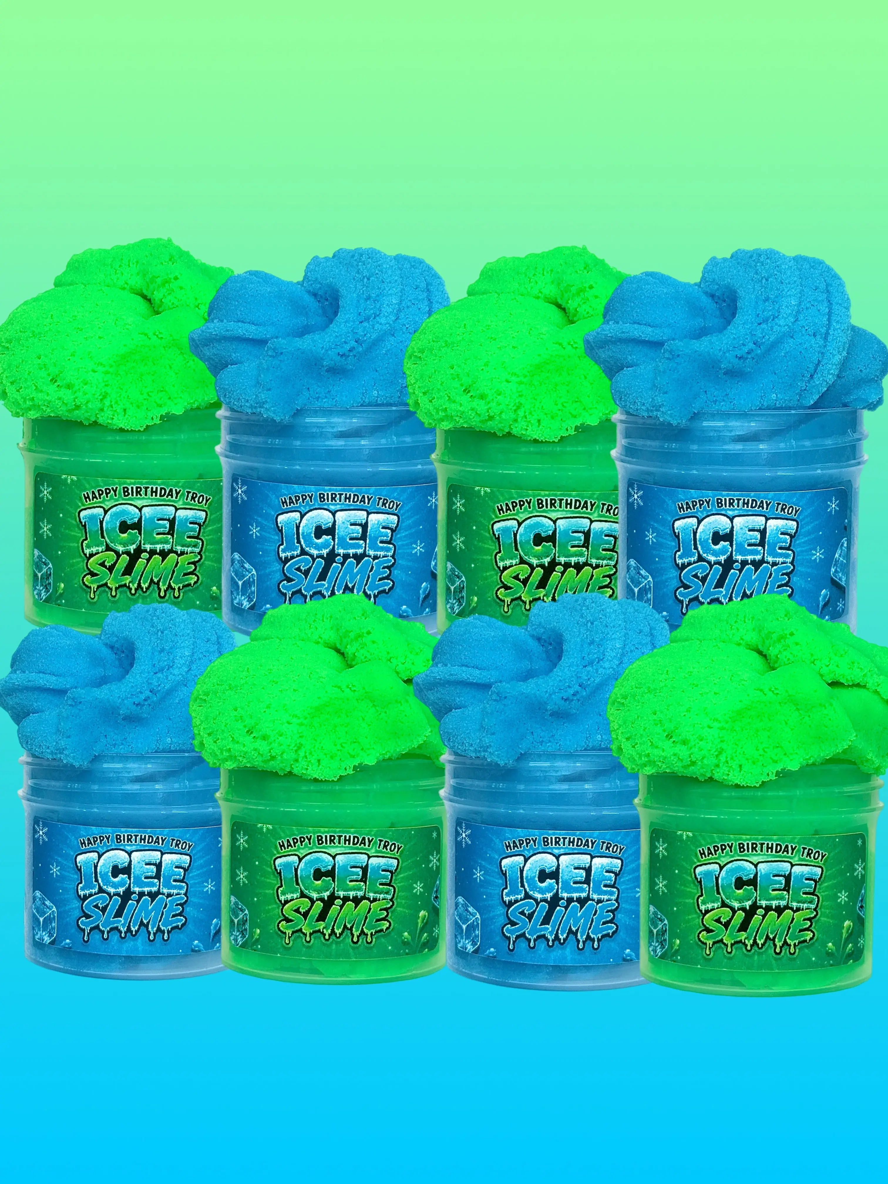 Custom Icee Slime Party Favors | Blue Cotton Candy, Green Apple Scented Slime