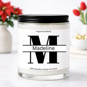 Valentine's day gifts for her, Custom Family Name Candle – Personalized Monogram Candle, Scented Soy Candle Gift for Her, Sister Birthday Gift, Trending Personalized Home Décor, Custom Lavender Soy Candle & Monogram Gift Idea