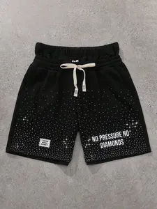 Sweat Shorts"No Pressure No Diamonds" Rhinestone Gradient Print | Edgy Streetwear Aesthetic | Unisex OOTD Essential | TikTok Viral Y2K Casual Daily Wear Statement Bottoms for Men Women Casual Athleisure Street 2026 Spring New Drop