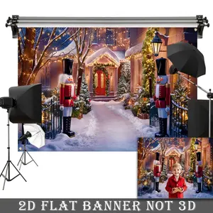 2D Flat Banner, 1pc Christmas Banner - Nutcracker Soldiers - Heavy-Duty Indoor/Outdoor Decoration - Holiday Party Decor for Doors, Walls, Garages - Christmas Decoration, Festive Winter Scene, Polyester, Seasonal Wall Hanging