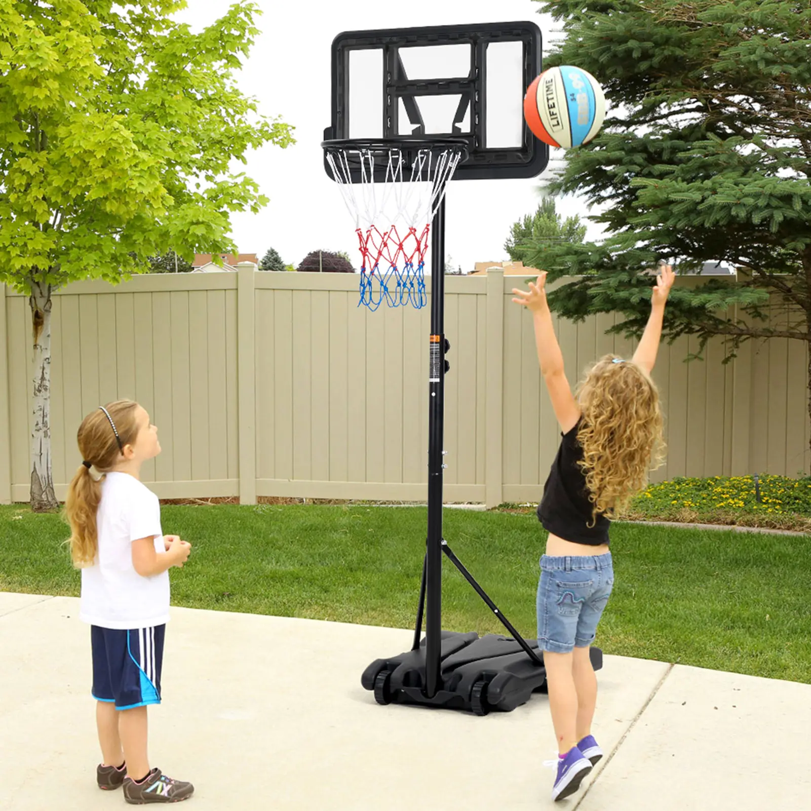 Kids Basketball Hoop - Portable Height Adjustable 60-84" Tall Goal with 2 Wheels, Fillable Base, 5-7 FT PC Backboard, Easy Installation, Rolls to Any Spot for Backyard Play & Family Activities