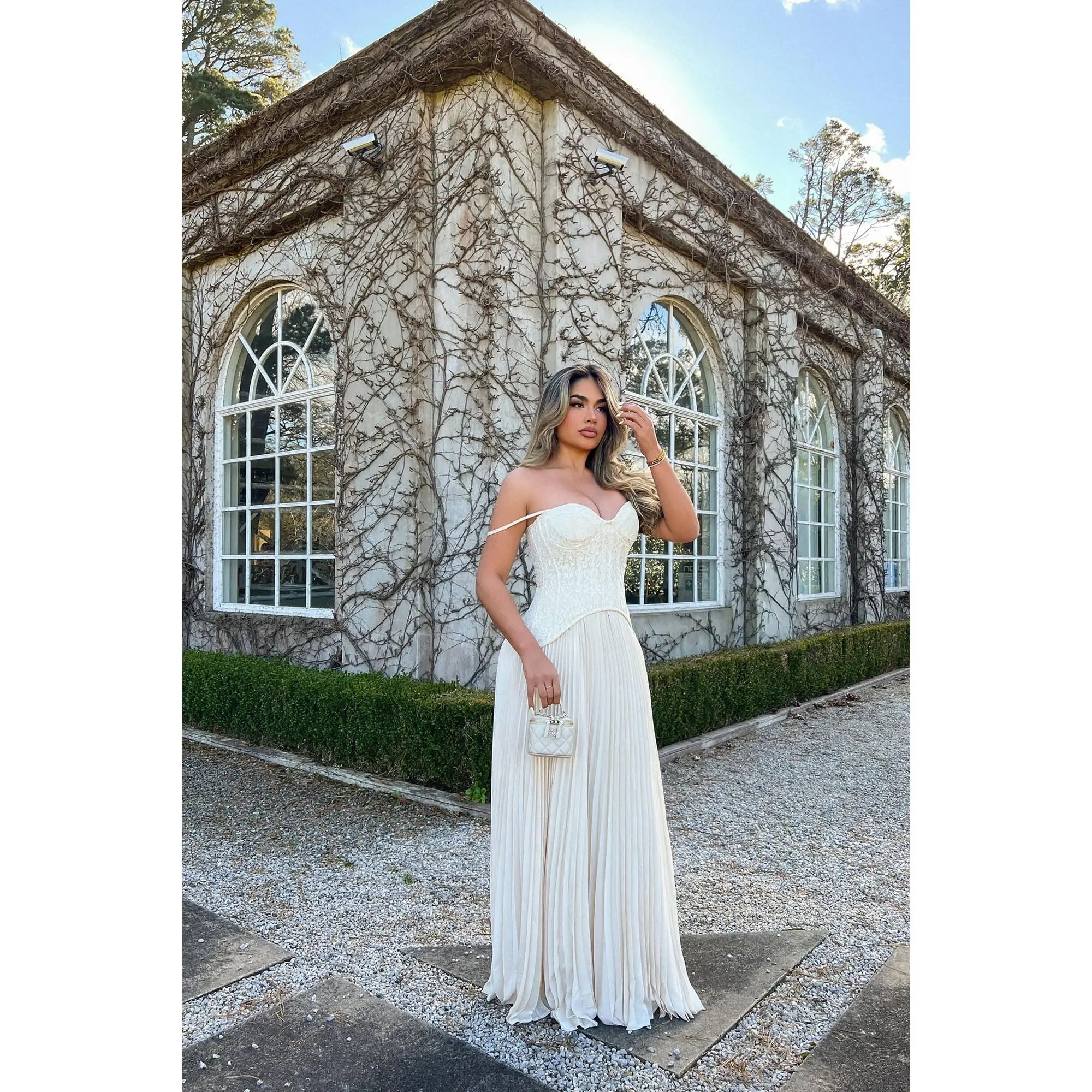 Daniella Lace Corset Pleated Maxi Dress - Cream - TikTok Shop Daniella Lace Corset Pleated Maxi Dress - Cream - TikTok Shop