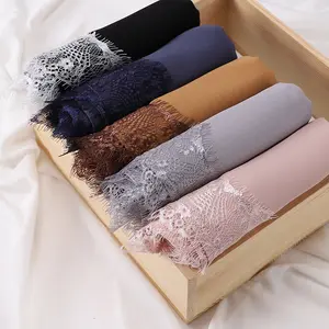 Luxury Muslim Women Pearl Chiffon Lace Tassel Hijab Shawl