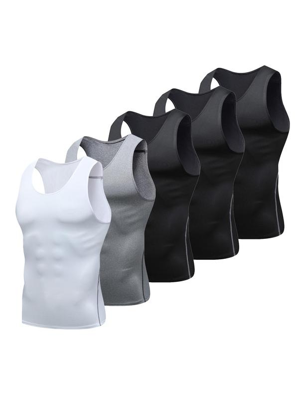 Men's Solid Compression Tank Top, Quick Drying Breathable Shaper Top ...