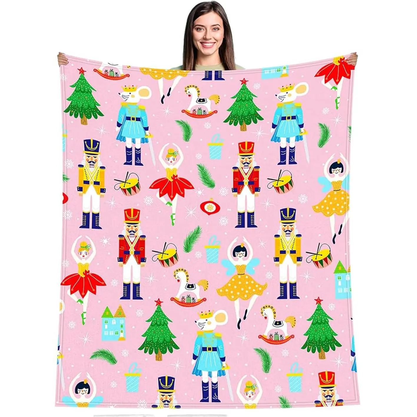1pc Pink Nutcracker Gift Blanket, Christmas Nutcracker Ballerina Gift Christmas Soldier Fairy Prince Mouse Gift Basket Nutcracker Blanket, Suitable for Female Friends and Wife Valentine's Day Gift Flannel Cover Blanket