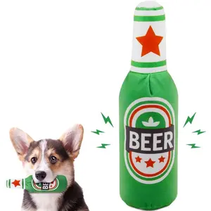 Interactive Dog Beer Bottle Toy, Squeaky Plush Pet Toy for All Breeds, Suitable for Small Medium Large Dogs, Outdoor Play Training Durable Chew Teeth