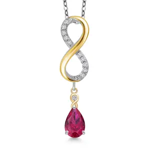 Gem Stone King 925 Silver and 10K Yellow Gold 8X5MM Pear Shape Gemstone Birthstone and White Lab Grown Diamond Drop Infinity Pendant Necklace for Women | With 18 Inch Chain