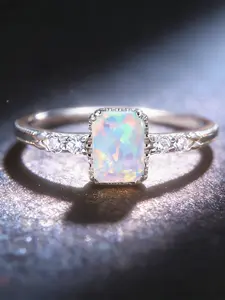 Classic Square Imitation Opal Engagement Ring for Women, Stackable Design, Daily Wear Jewelry, Valentine's Day Gift （with Box）