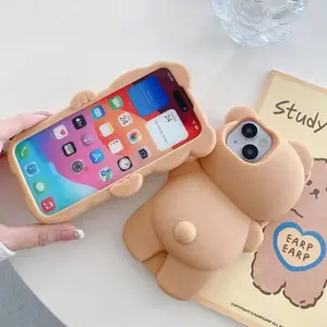 Cute Cartoon Bear Back Design Phone Case for iPhone 16 15 14 13 12 Pro Max - Soft Silicone Shockproof Protective Case Cover Phone Protector Cover