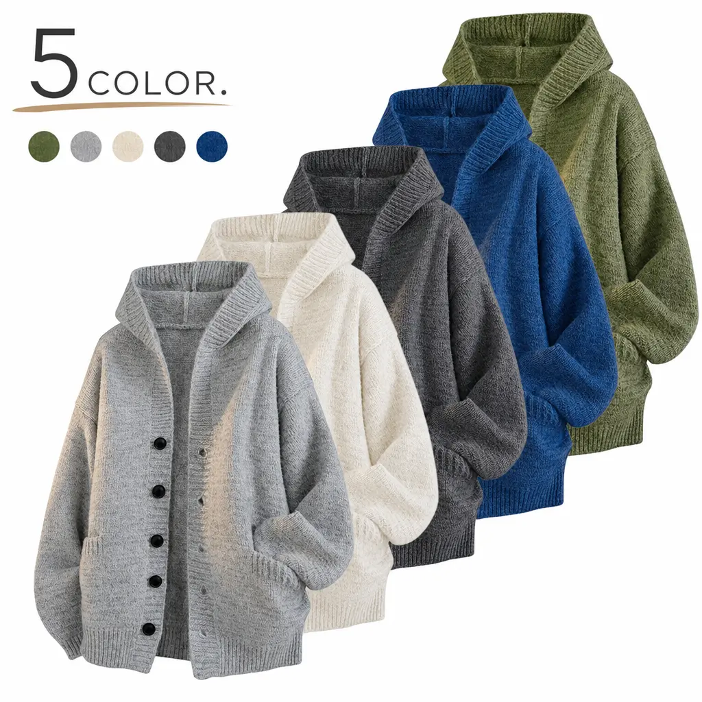 Multi-color vintage patchwork knit hooded cardigan sweater jacket for men and women, relaxed fit