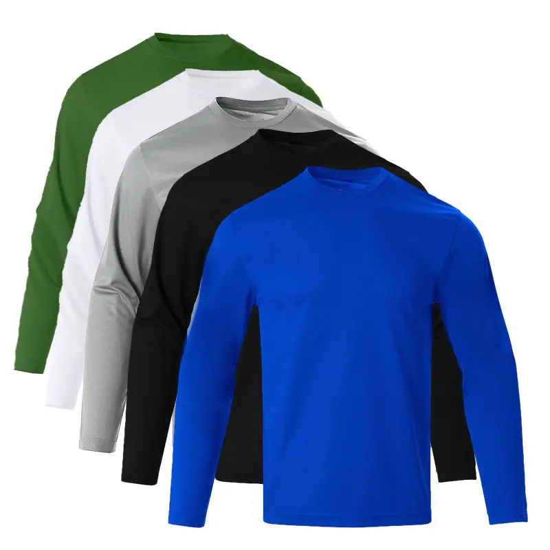 Male 5-Pack Quick-Drying Breathable Lightweight Solid-Color Slight Elasticity Sports Round Neck Long-Sleeved T-Shirts, Athletic Top for Running, Exercise, Casual Wear, Athleisure Street Fit