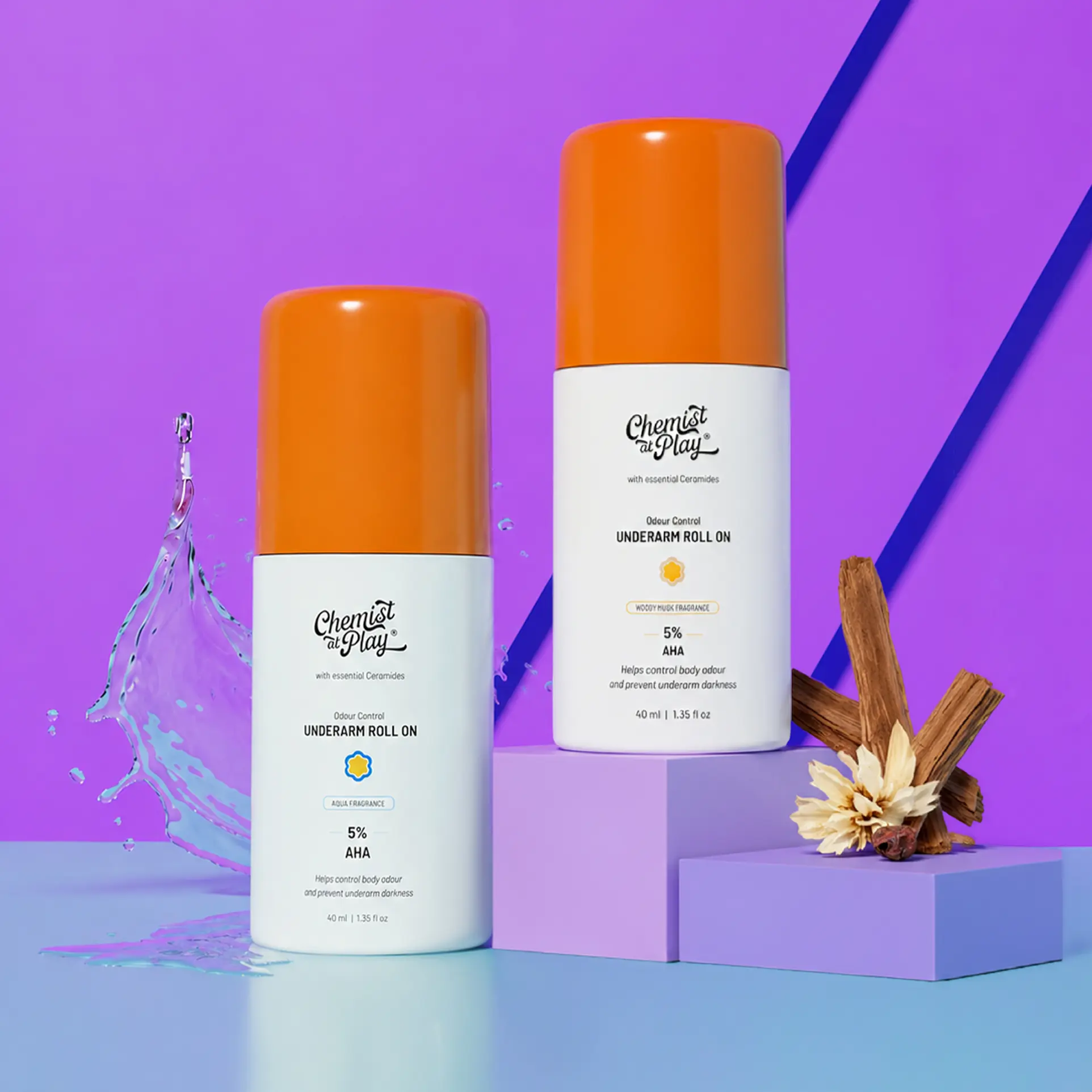 Aqua and Woody Musk Roll On- 1.35 fl oz- Pack of 2