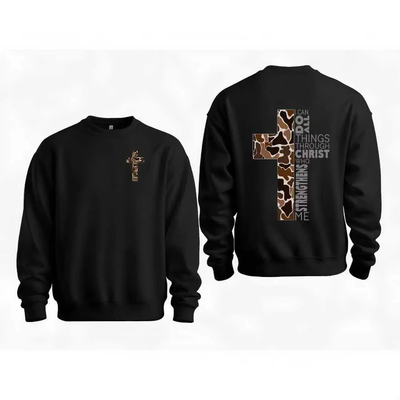 Christian T-Shirt, Camo Cross Design With Philippians 4:13 Verse