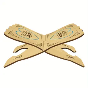 Vintage-Style Blue Heart Wooden Book Stand, Book Holder, Ideal for Reading & Displaying Books, Book Display Stand, Eid Ramadan Pattern Quran Book Stand, Religious Gift