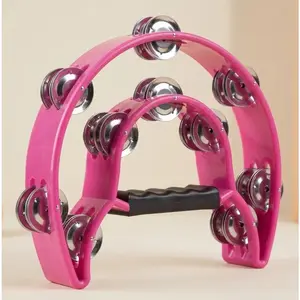 Half Moon Musical Tambourine – Double Row Metal Jingles, Handheld Percussion Drum, Multicolor (Pink), Ergonomic Handle for KTV Party & Entertainment