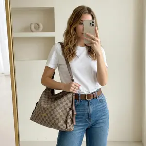 TX Packs Checkered Hobo Bag - Slouchy Multi-Pocket Crossbody Tote for the Everyday Commuter