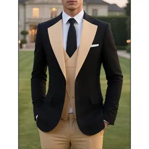 Men’s slim-fit three-piece suit, wedding suit, casual business retro suit, groom’s suit, party suit, formal occasions, groom’s wedding tailcoat, retro suit GARMENTARY